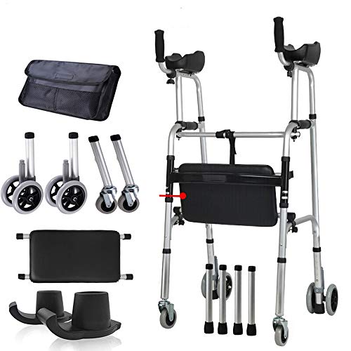 Standard Walkers FDA Certification Foldable Aluminum Alloy Adjustable Rolling Walker Assist Equipped Wheels Equipped with Arm Rest Pad Arm Drag for The Limited Mobility with Disabled