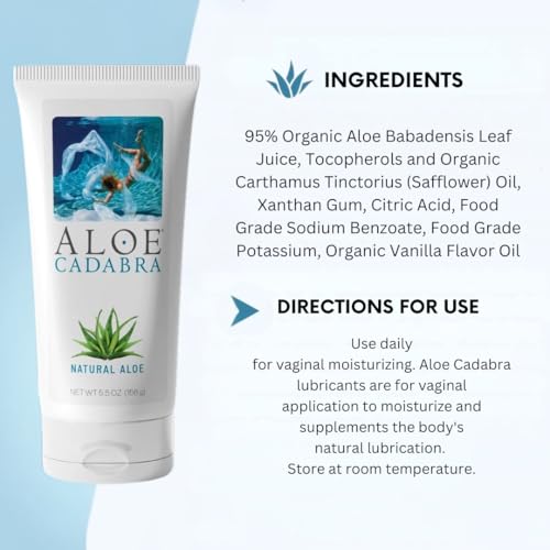 Aloe Cadabra Natural Water Based Personal Lubricant and Vaginal Moisturizer, NSF Certified Organic Aloe Lube for Men, Women and Couples, Non-Staining, pH Balanced (Unscented 5.5 Ounces, 1 Pack)