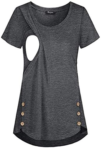 Daylin Pregnant Women Mom Tee Maternity Solid Color Button Breastfeeding Pregnant Women Shirt Blouse Top