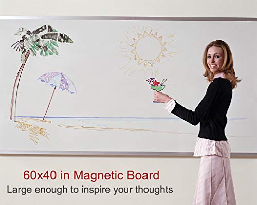 Large 60 x 40-in Magnetic Dry Erase Board with Marker Tray| Wall-Mounted Aluminum Message Presentation Memo White Board for Office Home and School (60" x 40")