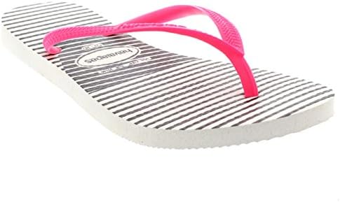 Womens Havaianas Slim Graphic Vacation Flip Flops Beach Sandals - White/Pink - 7/8