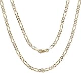18 Inch 10k Two-Tone Gold Figaro Chain Necklace with White Pave for Men and Women, 0.13 Inch (3.2mm)