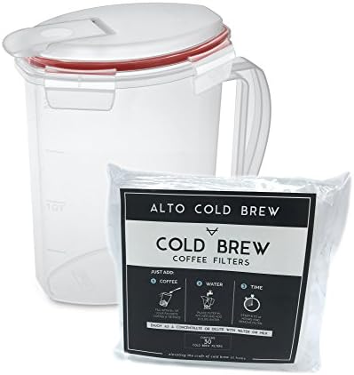 Alto Cold Brew Home Cold Brew Iced Coffee Starter Kit with Airtight Seal Pitcher (2 Quart), Includes 30 Disposable Filters. Cleaner, Brighter Cold Brew at Home, Without the Cleanup!
