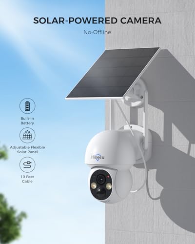 Hiseeu - Cámara de Seguridad con Panel Solar para Exteriores, WiFi de 2.4 G y 5 G, visión Nocturna a Color, visión de 360°, panorámica e inclinación, cámara 100% inalámbrica Compatible con Sistema de