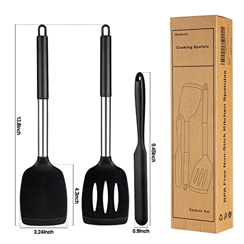 3 Pack Silicone Spatulas, Solid & Slotted Turner Spatula Set for