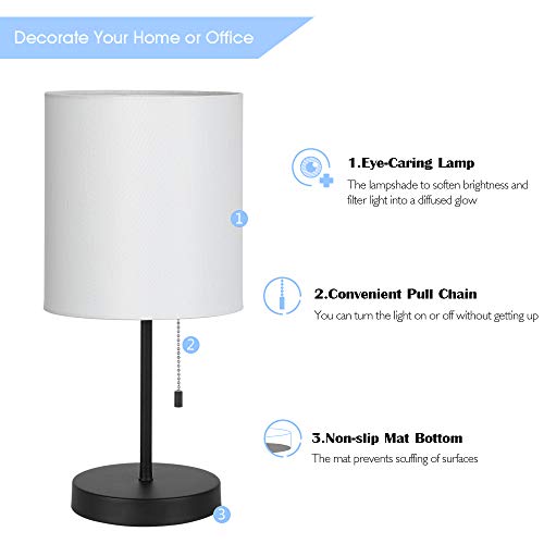 Nightstand Lamp, Contemporary Bedside Table Lamp, Black Metal Base Desk Lamp with Fabric Shade for Living Room, Bedroom, Office, College Dorm,Coffee Table - Thumbnail 4