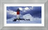 Phare des Pierres-noires lors d'une Tempete by Jean Guichard Framed