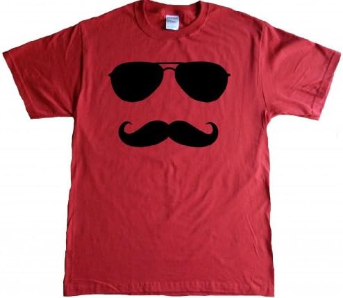Aviator Mustache And Glasses Funny Adult T-shirt - Medium-Red/Black