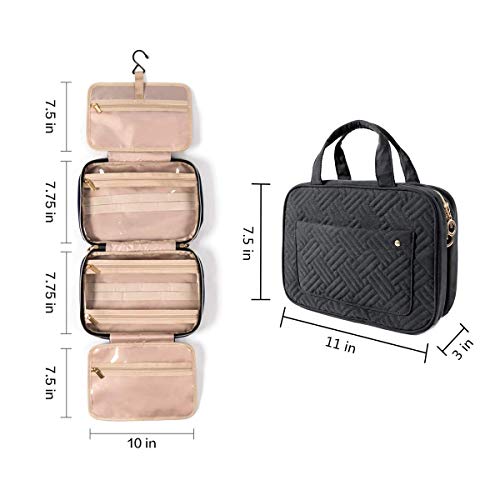 Inshere Toiletry Bag Travel Bag with Hanging Hook, Water-resistant Makeup Cosmetic Bag Travel Organizer for Accessories, Shampoo, Full Sized Container, Toiletries (Black)