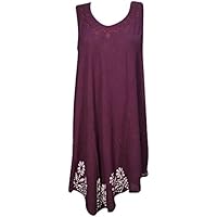 Mogul Interior Womens Sundress Batik Embroidered Oversized Flared Hem Swing Sleeveless Tank Dress Cover up
