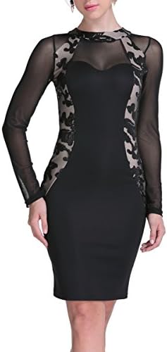 LECHEERS Women's Elegant Long Sleeve Party Club Wear Cocktail Dress Black (Large, Black)