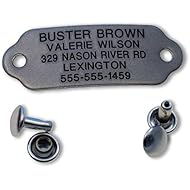 LuckyPet Rivet-On Pet ID Tag, Silent, Personalized and Customized Dog ID Tag That Rivets Directly onto Collar, Tag Measures 9/16 inch by 1 & 3/4 inches, Matte Finish Stainless Steel