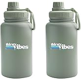 2-Pack Stainless Steel Double Wall Insulated Vacuum Powder Coated Water Bottle Thirsty Vibes (Olive Green)