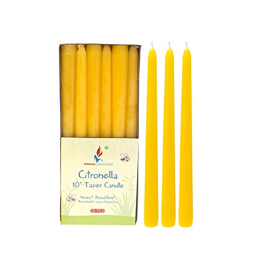 Mega Candles 12 pcs Citronella Taper Candle | Hand Poured Paraffin Wax Candles 10" x 7/8" Diameter | Bug Repellent Candles for Indoor and Outdoor Use | Everyday Candles for Mosquitoes and Insects