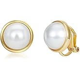 TONLUYAX Pearl Clip on Earrings for Women Drop Clip Earrings for Women Gold Plated White Imitation Pearl Earrings Fashion