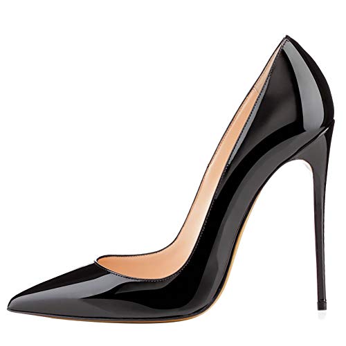 GEEDIAR Women's Stiletto Pumps Thin Heel Shoes Pointy Pumps Ladies Party Dress Pumps Patent Leather Pumps Mules Suede Pumps Wedding Party Basic Pointed Heel Shoes Black