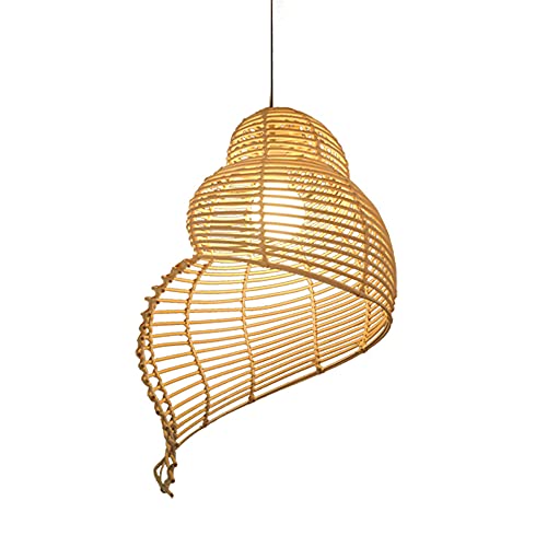 Creative Conch Shape Bamboo Pendant Light, Rattan Weave Hanging Lamp, Retro Style E27 Chandelier, Ceiling Lighting Fixture for Restaurant Bar Decoration