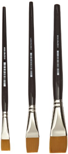 Dynasty B-2200 Golden Synthetic Short Handle Brushes - Assorted Flat Sizes - Set of 40 - Black