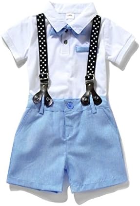Miniowl ® Toddler Boys 2 PCS Set Gentleman Bowtie Polo T-shirt Bid Shorts Overalls (2t, White)