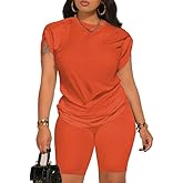 PINSV Women 2 Piece Outfits Summer Sweatsuits Biker Short Workout Jogger Sets
