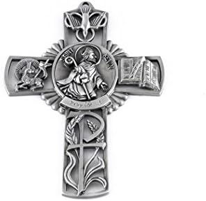 Pewter Catholic Saint St Kevin Pray for Us Wall Cross, 5 Inch
