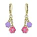 Hand Painted Flower Earrings For Women Gold Plated Dangle Earrings - Two Colorful Flowers With A Center Crystal On Dangle Gold Chain Enamel Earrings For Teens Quality Fashion Jewelry Earrings For Mom