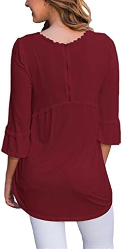 YOUHUA Women 3 4 Sleeve O-Neck Cotton Solid Color Pleated Patchwork Casual Loose Long Top