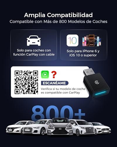 【2026 Upgraded】 Wireless CarPlay Adapter, Bluetooth V5.4 Stable Connection, WiFi 6 Dual Band High Speed, USB A/C, for Apple iPhone iOS 10+, Black