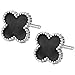 Sterling Silver Plated Black Onyx Agate Beads Sided Four Clover Flower Womens Stud Earrings