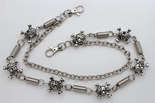 TFJ Men Wallet Silver Metal Chain Keychain Skeleton Skull Charm Pirate Bones