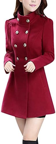 Orangeskycn Women's Double-Breasted High Collar Slim Solid Wool-Blend Winter Pea Coats