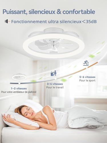 ZMISHIBO Ceiling Fan with Lamp and Remote Control, Chandelier Ceiling Fan, Modern Dimmable, 6 Speed, APP Control, Quiet Recessed Fan with Built-In Lamp (White)