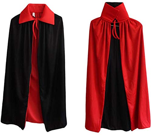 YJZQ Halloween Vampire Cloak for Adults Full Length Hooded Cape Black Red Hooded Reversible Cape Knight Witches Wizards Vampires Royalty Queen Prince Magician Princess Cosplay Fancy Dress Costume