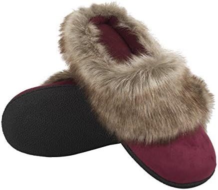 Vonmay Women's Faux Suede Fur Slip On Memory Foam Clog House Slippers Indoor / Outdoor (7-8 B(M) US, Burgundy)