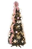 HOLIDAY PEAK 4' Victorian Style Pull-Up Christmas Tree, Gold and Blush Pink, Pre-Lit and Fully Decorated, Collapses for Easy Storage