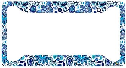 Airstrike Blue Daisy License Plate Frame, Paisley Floral Car Tag Frame, License Plate Holder, Cute Decorative License Plate Frame-30-764
