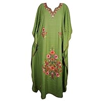 Mogul Womens Kashmiri Caftan Floral Embroidered Evening Kaftan Cover Up Maxi Dress