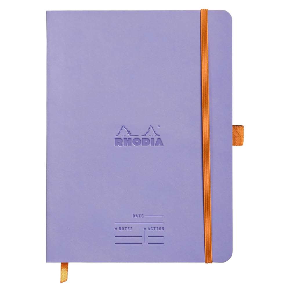 RHODIA 117789C - Meeting Iris Flexible Notebook - A5+ - Pre-Printed Date/Notes/Action - 160 Detachable Pages - 90G Clairefontaine Paper - Bookmark, Pencil Holder - Faux Leather Cover - Rhodiarama