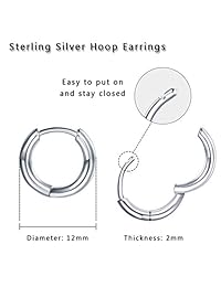 Sterling Silver Hoop Earrings for Women Men Girls- Hypoallergenic Cartilage 12mm Small Hoop Earrings Tragus Earrings Nose Lip Rings(Silver Gold Rose Gold)
