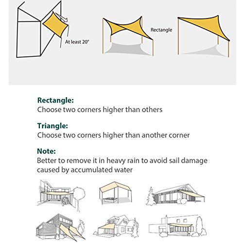 Sekey Sonnensegel 2x3m, Sonnenschutz, Rechteckig HDPE-Kunststoff, Winddicht Wasserdurchlässig UV-beständig Atmungsaktiv… – Bild 8