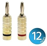 Monoprice 24k Gold Plated Speaker Banana Plugs, Closed Screw Type (12 Pairs)