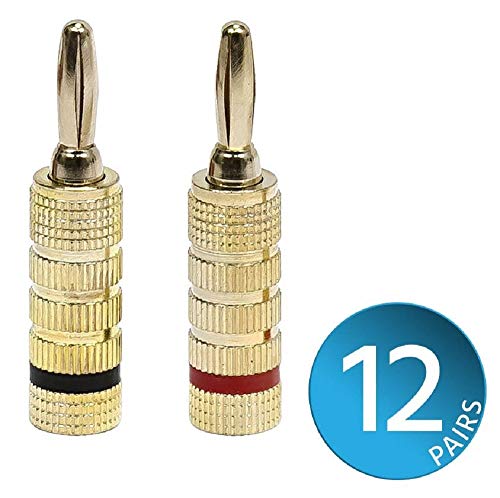 Monoprice 24k Gold Plated Speaker Banana Plugs, Closed Screw Type (12 Pairs)