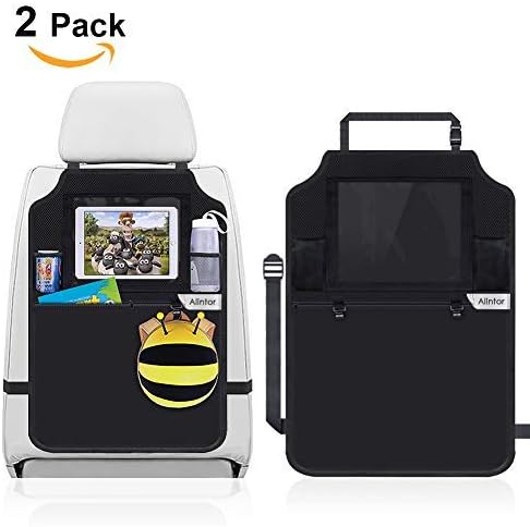 Alintor 2 Pack Kick Mats Car Organisers, Seat Back Protector with 10" iPad/Tablet Holder, Waterproof Seat Back Protectors for Kids, Multi-Pocket Organizer