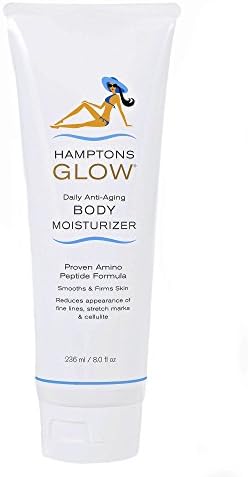 Hamptons Glow Daily Anti-Aging, After Sun, Skin-Firming Body Moisturizer and Tan Extender for Cellulite, Stretch Marks, Post Pregnancy w Peptides - Alcohol Free - 8oz