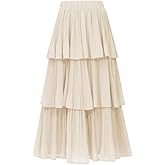 OULESIS Women's Long Skirts Chiffon Elastic High Waist Maxi Skirt A-Line Tiered Dress