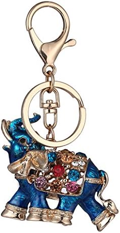 Yibenwanligod Lucky Elephant Keychain Colorful Rhinestone Women Bag Key Ring Souvenir - Blue
