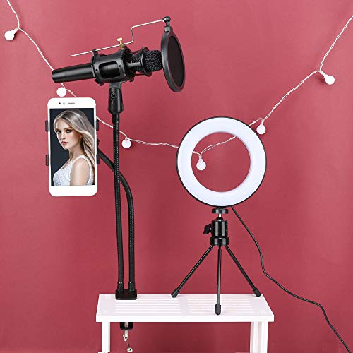 ZOMEI 6 inch LED Ring Light with 2 in 1 Cellphone Microphone Holder Dimmable Desktop Live Stream Light with Color Temperature 11 Level Brightness - Thumbnail 5