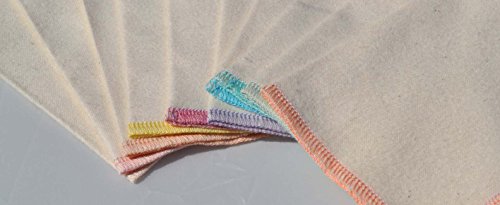 1 Ply Organic Flannel Washable Baby Wipes -10 Pack - Little Wipes (R) - GOTS Certified Flannel - Sewn with Assorted Pastels