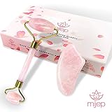 Rose Quartz Roller & Gua Sha - Stunning Premium Quality Natural Stone Facial GuaSha and Face Massager Tools. Traditional Crystal Facial Scraping Tool and Rollers