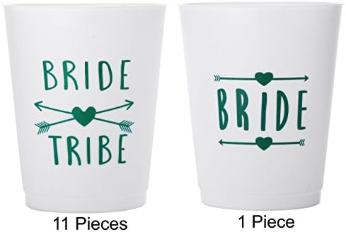 (12 Pack ) Bride and Bride Tribe Cups White/Green - for Bachelorette, Bridal, & Hen Parties